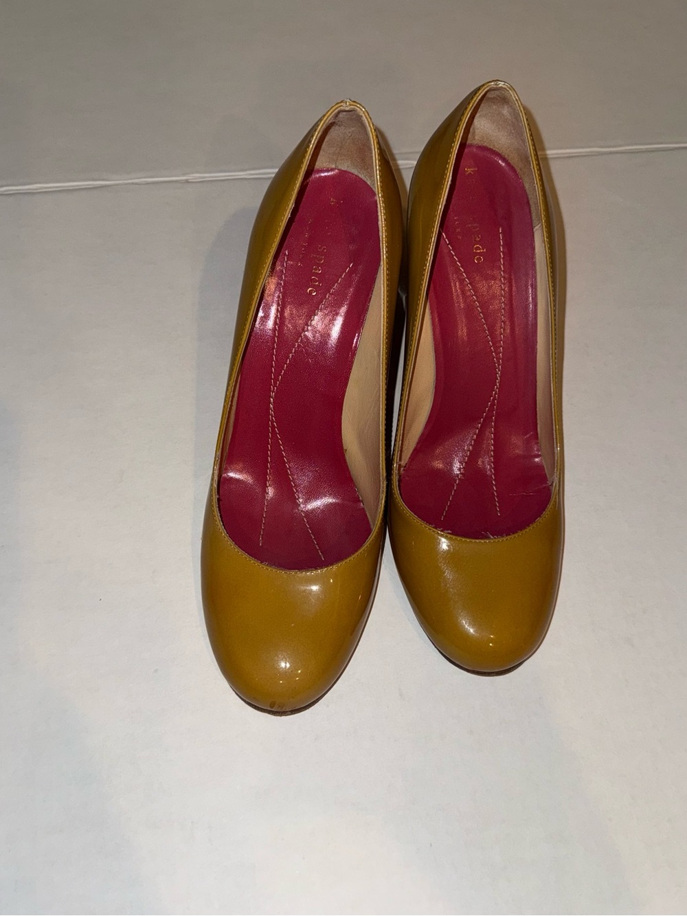 kate spade Mustard Yellow Block Heel Pumps with Red Insole - Picture 2 of 4